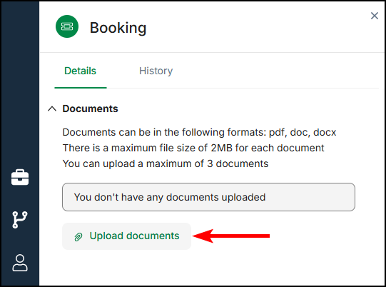 Upload a document to a Booking