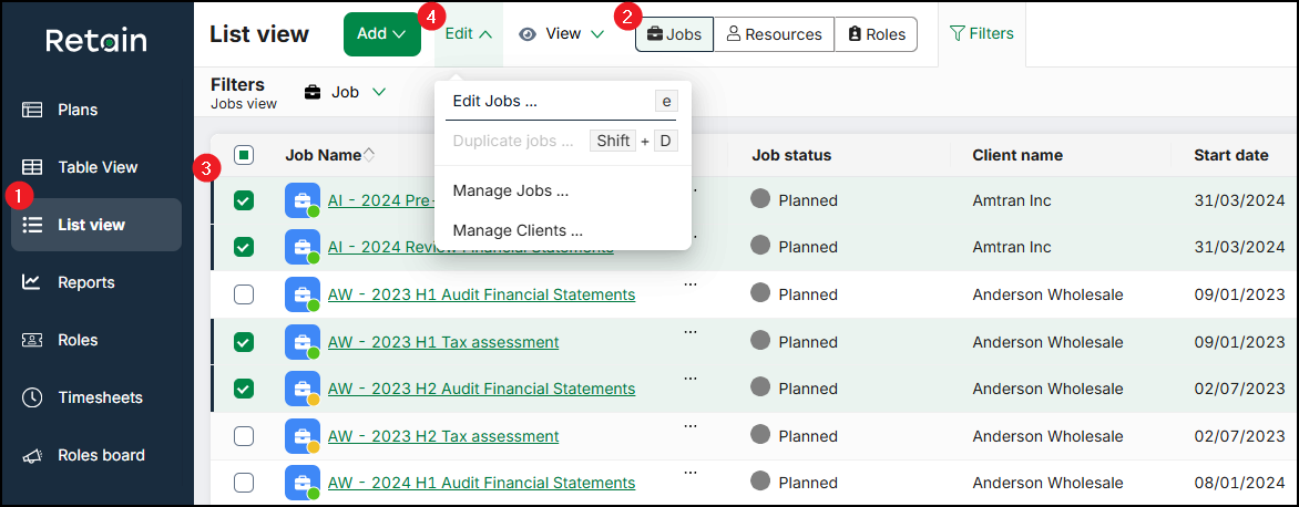 Bulk edit Jobs