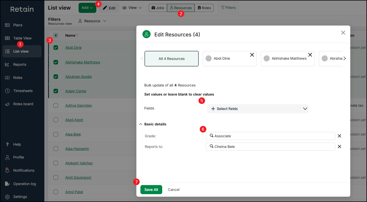 Bulk edit Resources