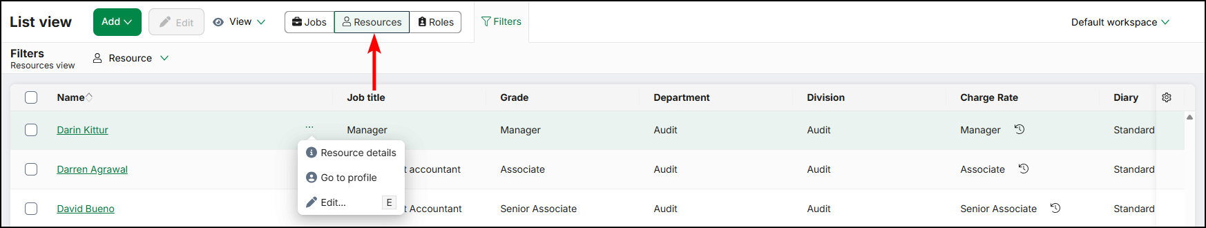 Resources view