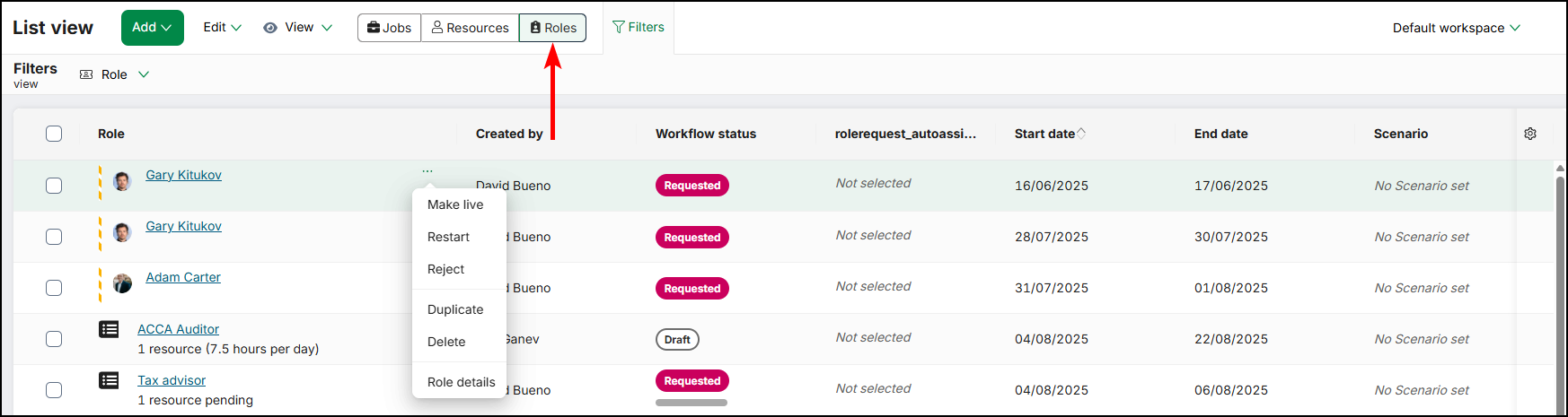 Roles view