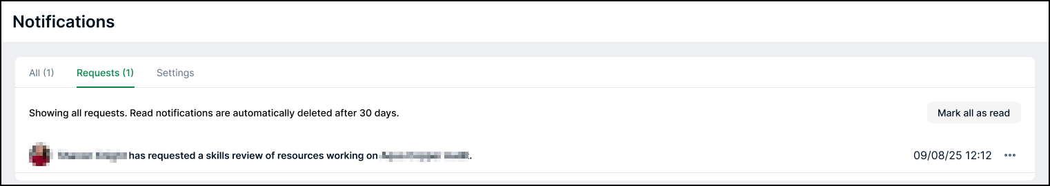 The Requests tab in Notifications