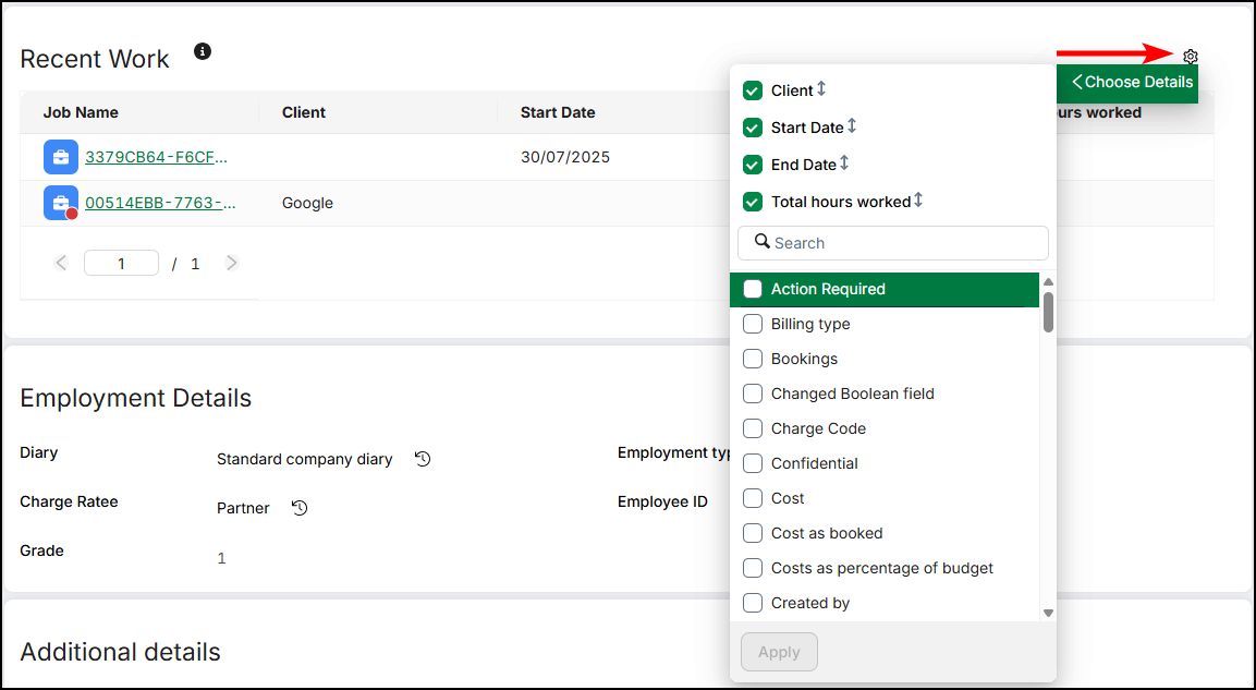 Manage the Recent Work table