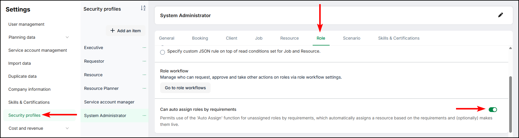 Enable the Auto Assign functionality on a security profile