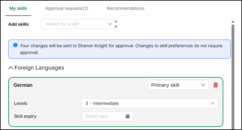 Skill changes sent to manager for approval