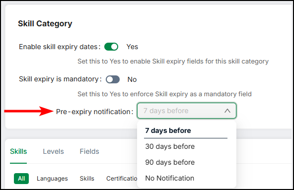 Set the Pre-expiry notification duration